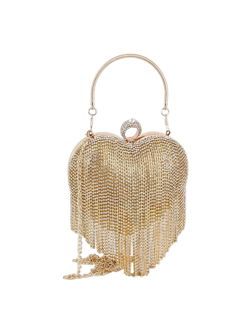 Rhinestone Fringe Clutch- Gold