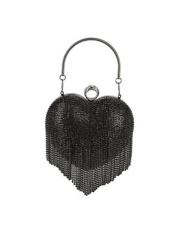 Rhinestone Heart Fringe Evening Bag