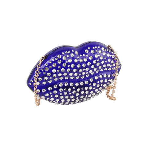 Rhinestone Studded Lips Evening Bag