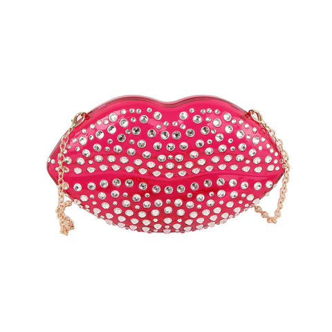 Rhinestone Studded Lips Evening Bag