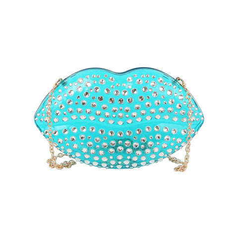 Rhinestone Studded Lips Evening Bag