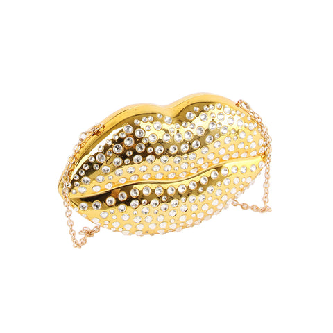 Rhinestone Studded Lips Evening Bag