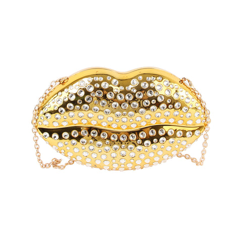 Rhinestone Studded Lips Evening Bag