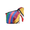 The Unique Elephant Design Shoulder Bag features a small elephant shape, crafted from faux leather with multicolored vertical stripes and a top zip closure.