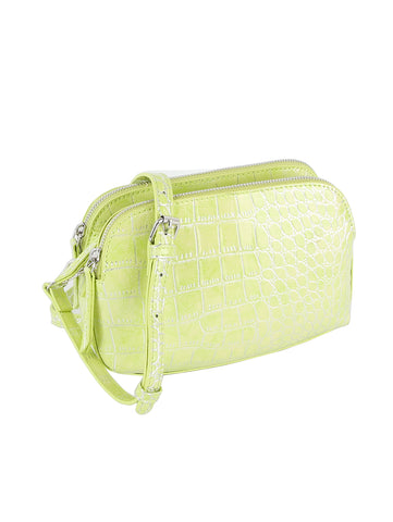 Multiple Compartment Alligator Embossed Shoulder Bag