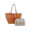 2 In 1 Classic Faux Leather And Plaid Tote Set