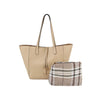 2 In 1 Classic Faux Leather And Plaid Tote Set
