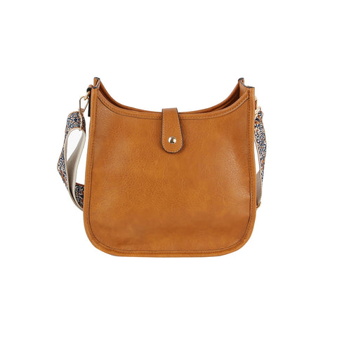 Casual leather crossbody bag with guitar strap