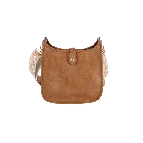 Casual leather crossbody bag with guitar strap