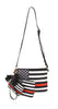 The American Flag 3 Piece Crossbody Set includes a shoulder bag and two matching pouches with a black, white, and red stars and stripes design, featuring an adjustable strap and a stylish tassel accent.