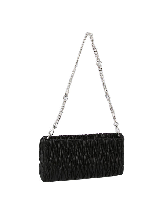 Embossed Chain Accented Shoulder Bag