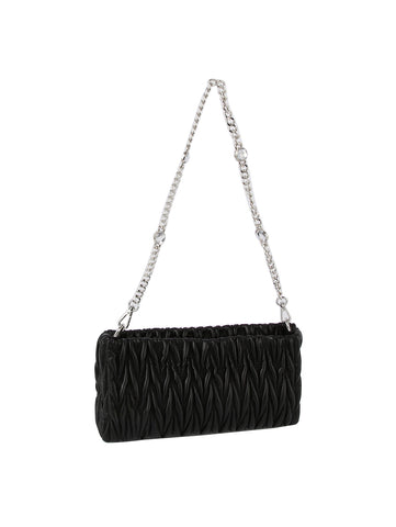 Embossed Chain Accented Shoulder Bag