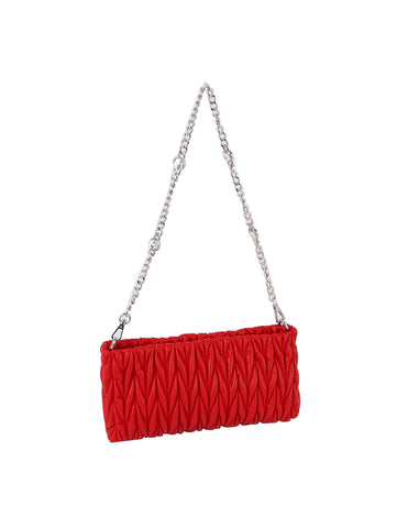 Embossed Chain Accented Shoulder Bag