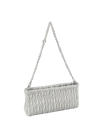 Embossed Chain Accented Shoulder Bag