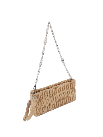 Embossed Chain Accented Shoulder Bag