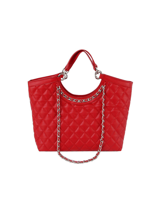 Classic Quilted Chain Accented Tote Handbag