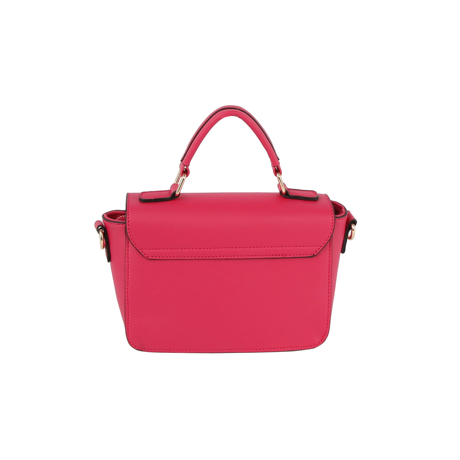 The Stylish Piano Design Hand Tote is a small pink faux leather handbag with a top handle, gold hardware, and a structured rectangular shape, displayed against a white background.