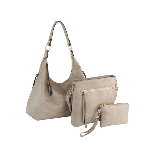 3 Piece Hobo Crossbody Wristlet