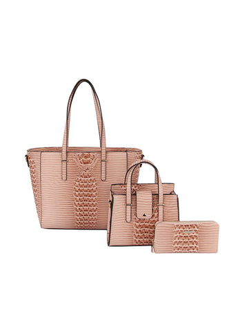 Croc Embossed 3 In 1 Tote Handbag Set