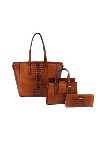 Croc Embossed 3 In 1 Tote Handbag Set