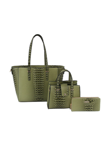 Croc Embossed 3 In 1 Tote Handbag Set