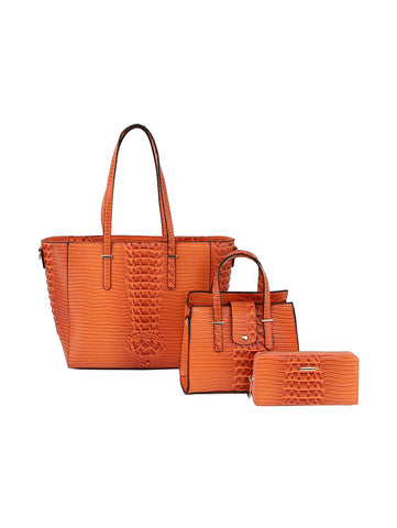 Croc Embossed 3 In 1 Tote Handbag Set