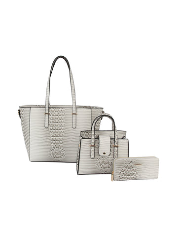 Croc Embossed 3 In 1 Tote Handbag Set