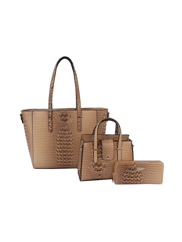 Croc Embossed 3 In 1 Tote Handbag Set