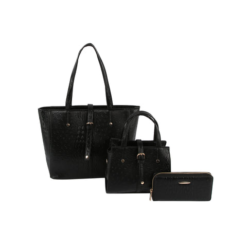 Embossed Three Piece Tote Handbag Set