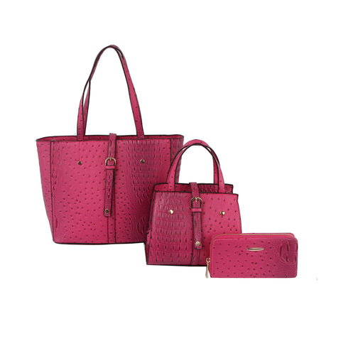 Embossed Three Piece Tote Handbag Set