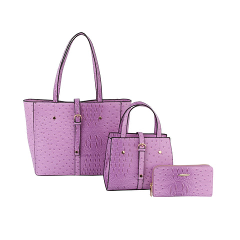 Embossed Three Piece Tote Handbag Set