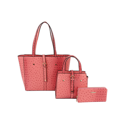 Embossed Three Piece Tote Handbag Set