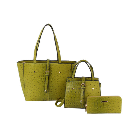 Embossed Three Piece Tote Handbag Set