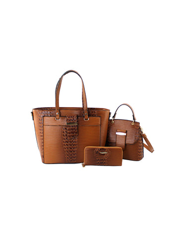 Three Piece Croc Embossed Handbag Set