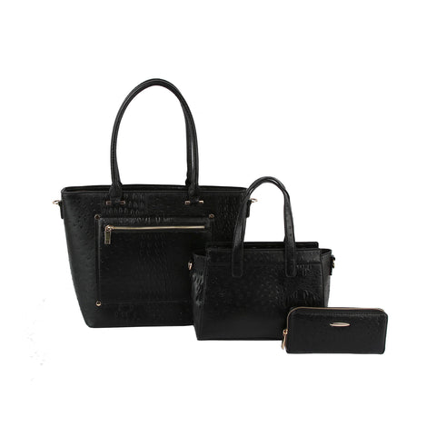 Croc Embossed 3 in 1 Tote Handbag Set