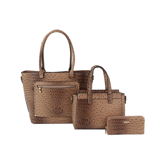 Croc Embossed 3 in 1 Tote Handbag Set