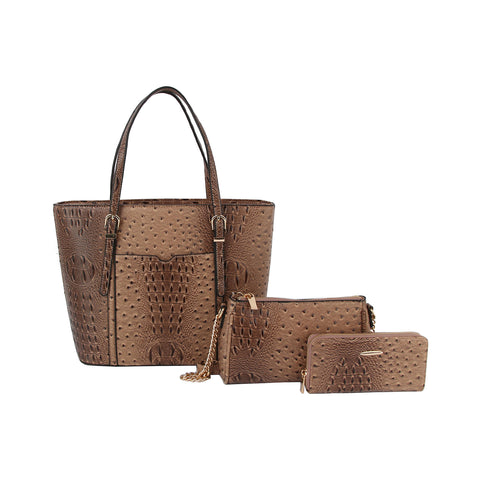 Croc Embossed Incredible 3-Piece Tote Handbag Set