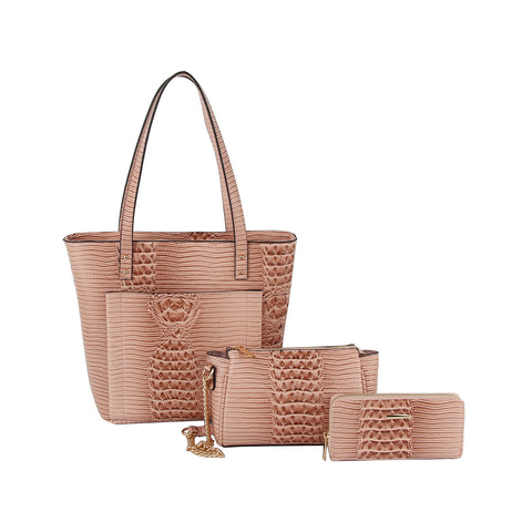 Embossed Stunning 3-Piece Tall Tote Handbag Set