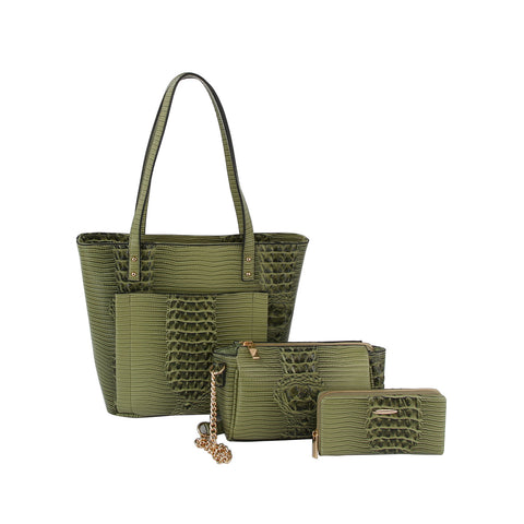 Embossed Stunning 3-Piece Tall Tote Handbag Set