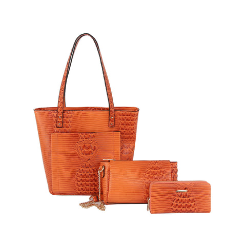 Embossed Stunning 3-Piece Tall Tote Handbag Set