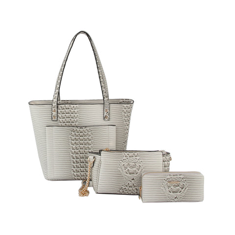 Embossed Stunning 3-Piece Tall Tote Handbag Set