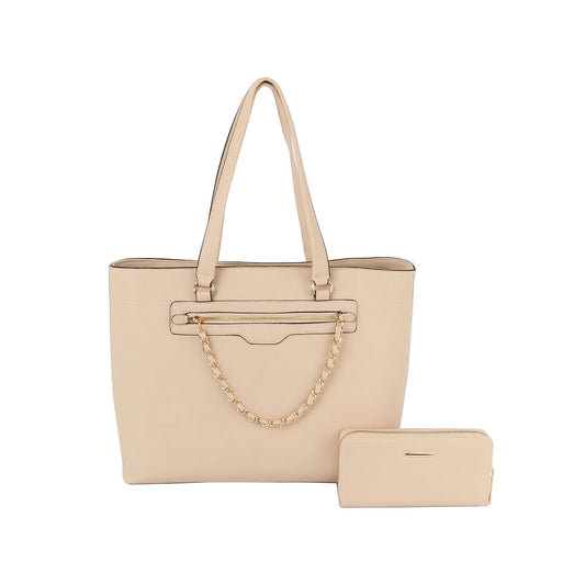 Chain Accented Tote Handbag Set