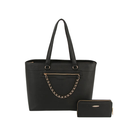 Chain Accented Tote Handbag Set