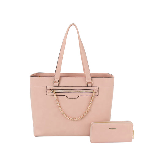 Chain Accented Tote Handbag Set