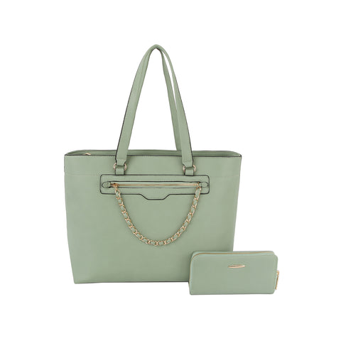 Chain Accented Tote Handbag Set