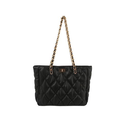 Quilted Puffer Stylish Chain Accented Tote