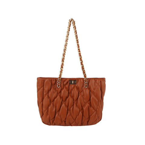 Quilted Puffer Stylish Chain Accented Tote