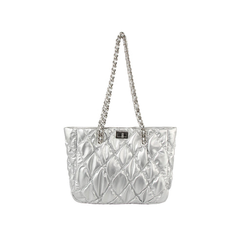 Quilted Puffer Stylish Chain Accented Tote