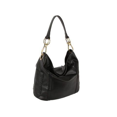 Whipstitch Ring Accented Hobo Bag