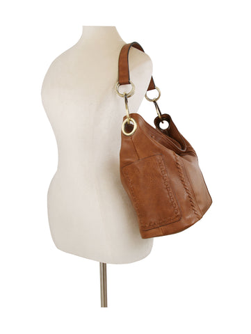Whipstitch Ring Accented Hobo Bag